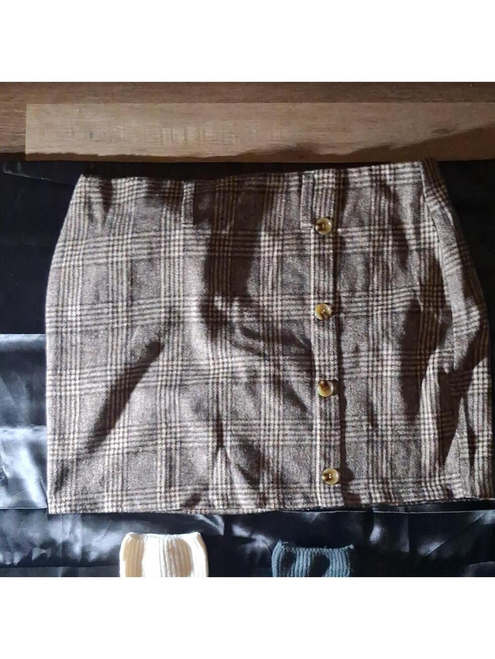 Shein Women’s XL Plaid Mini Skirt Short Brown Black White Regular Fit